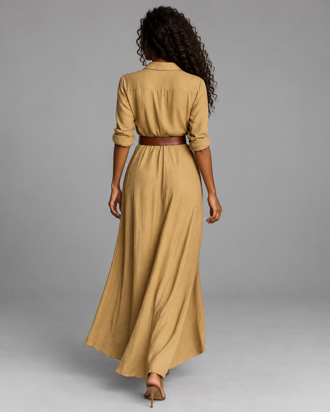 Carovalen Belted Shirt Collar Maxi Dress, view 3