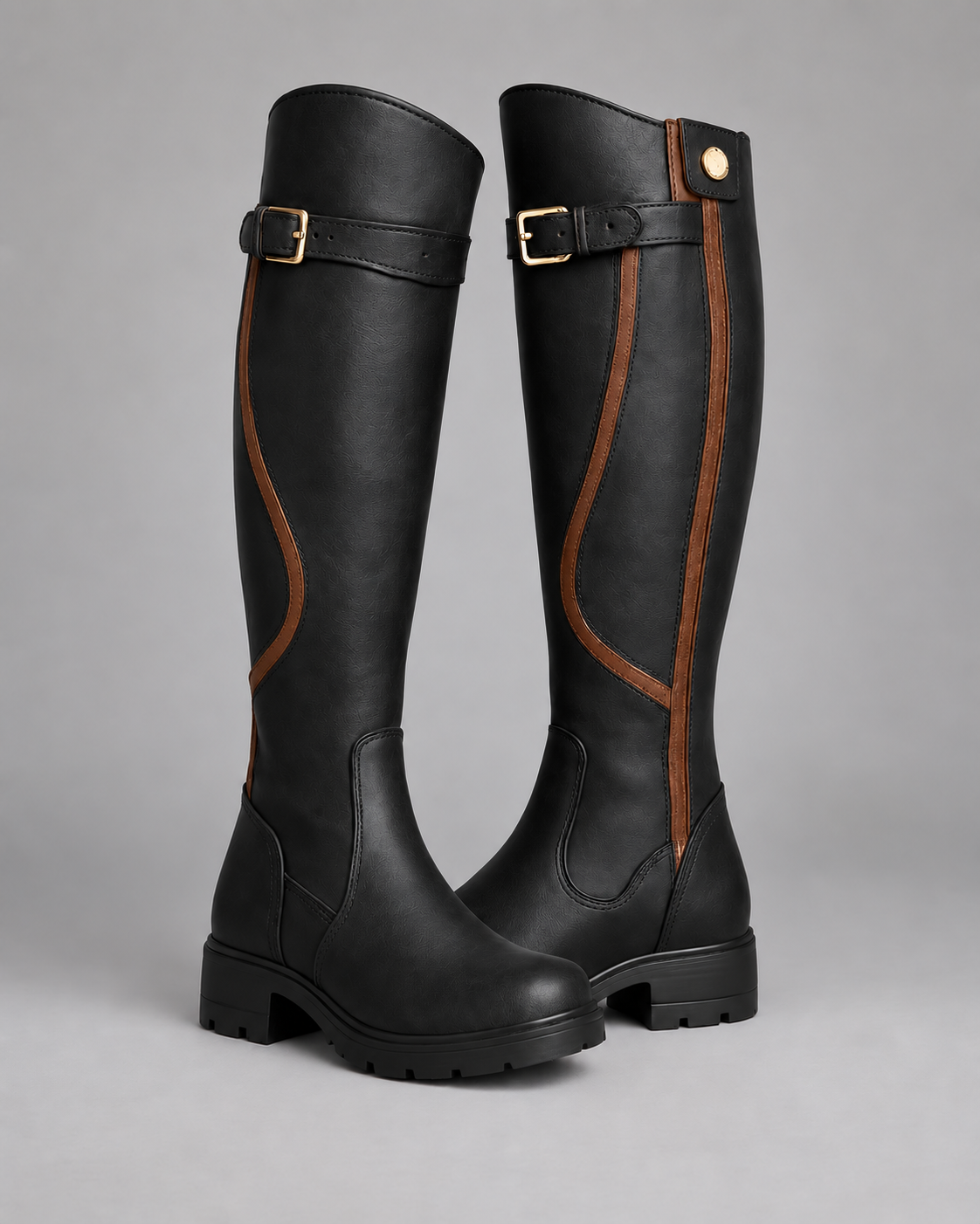 Carovalen Block-Heel Riding Boots in Black — digitally recoloured product image