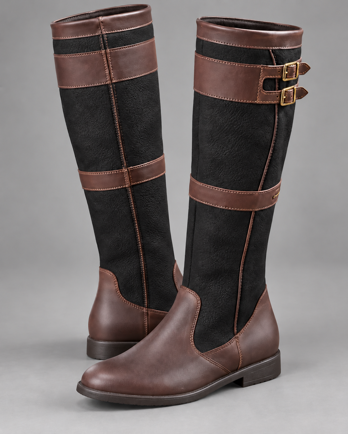 Carovalen Buckle-Strap Knee-High Boots in Black — digitally recoloured product image