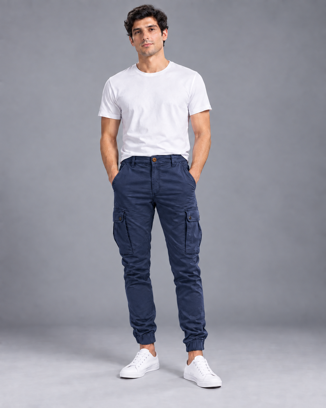 Carovalen Cargo Jogger Trousers in Navy — digitally recoloured product image