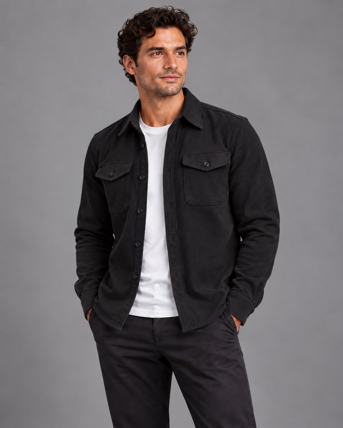 Carovalen Cotton Overshirt Jacket in Black — digitally recoloured product image