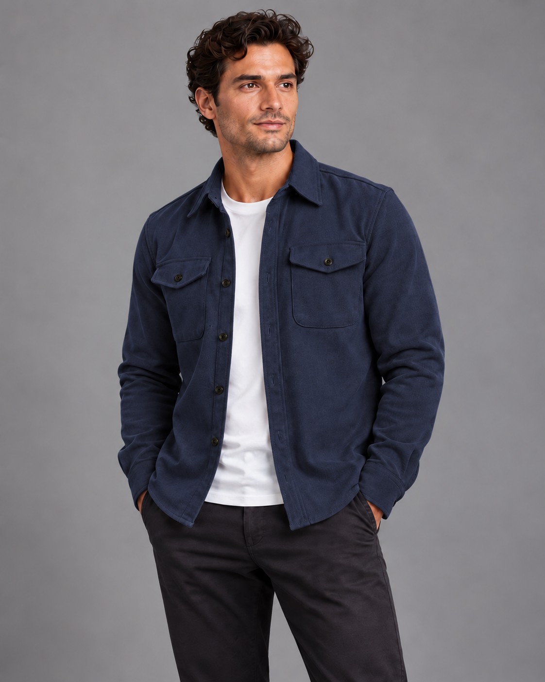 Carovalen Cotton Overshirt Jacket in Navy — digitally recoloured product image