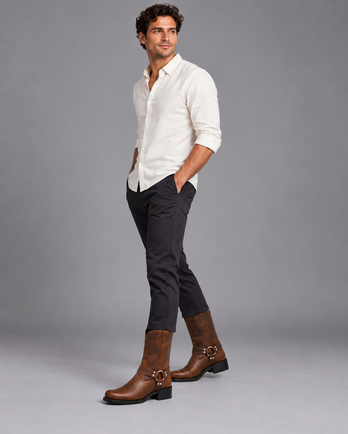 Carovalen Harness Mid-Calf Western Boots, view 2