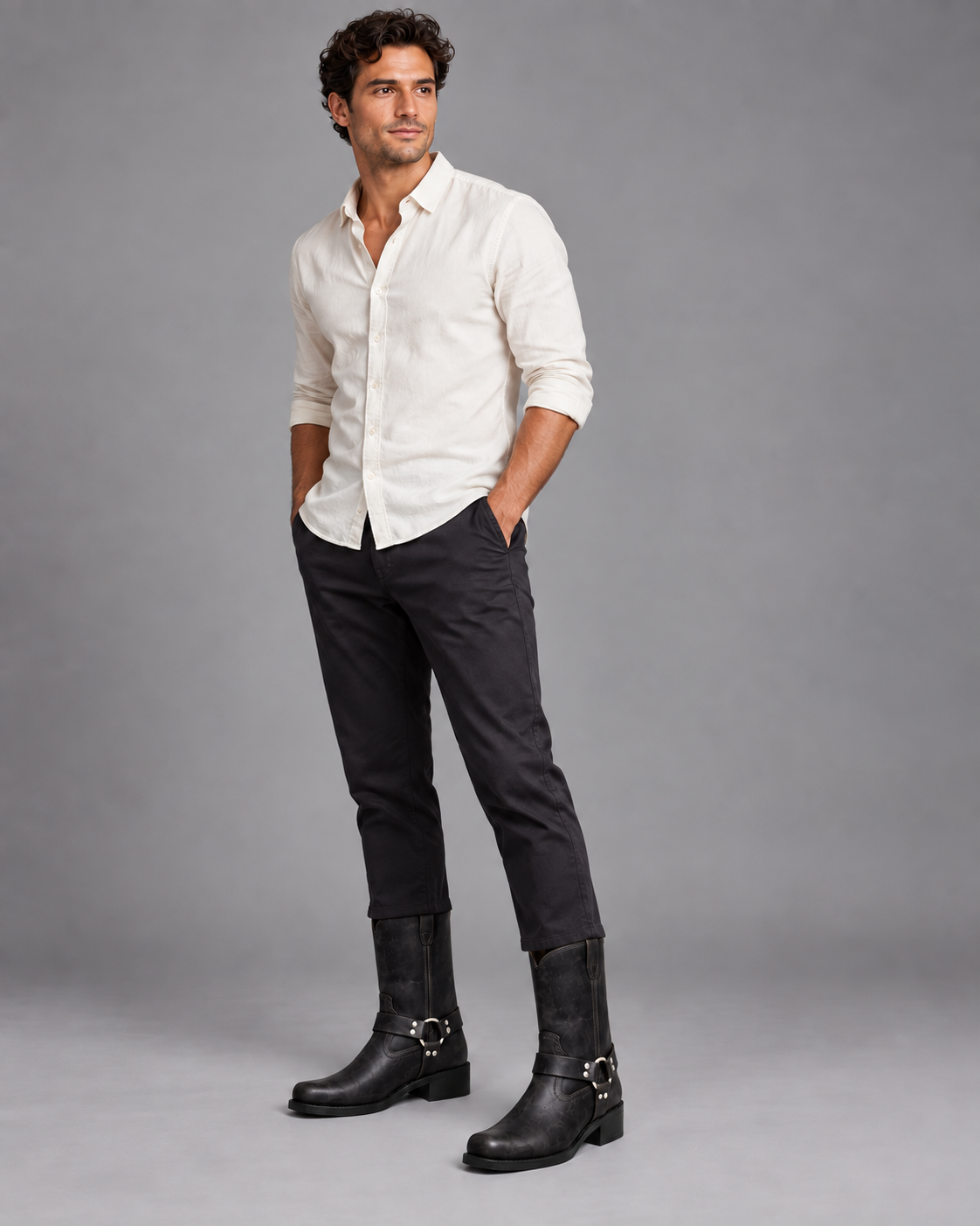 Carovalen Harness Mid-Calf Western Boots in Black — digitally recoloured product image