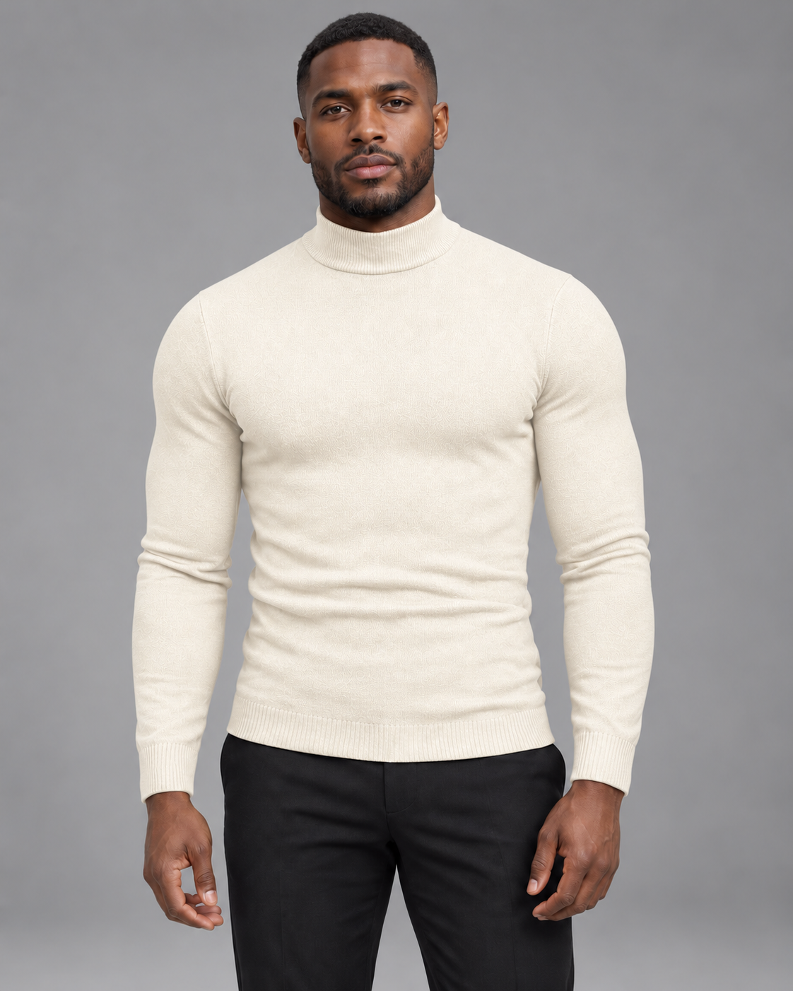 Carovalen Henley Knit Turtleneck Jumper in Cream — digitally recoloured product image
