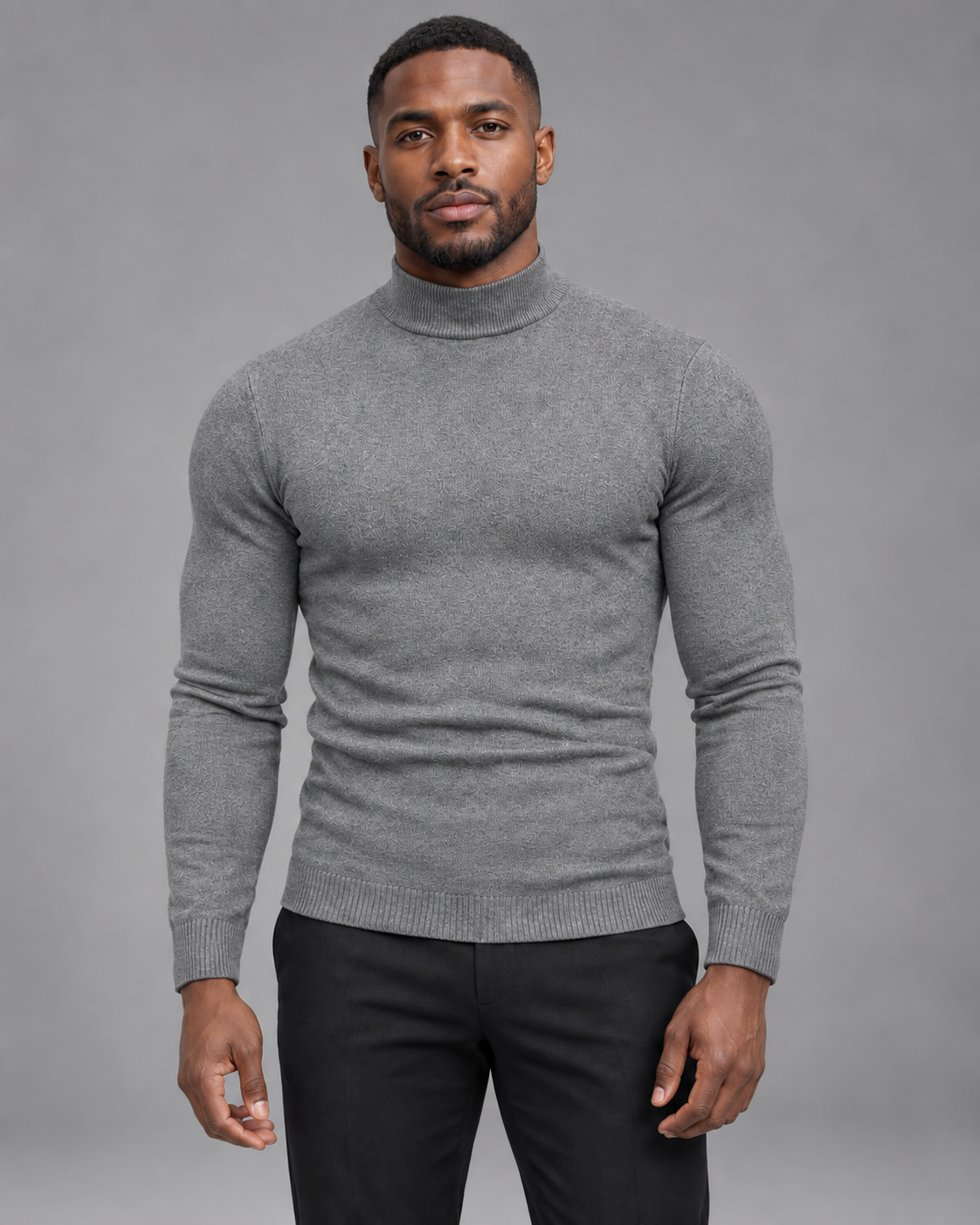 Carovalen Henley Knit Turtleneck Jumper in Grey — digitally recoloured product image