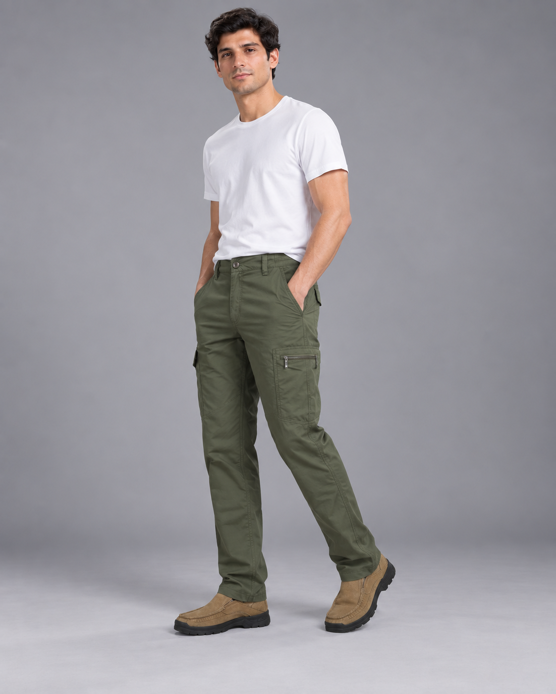 Carovalen Olive Cargo Trousers, view 2
