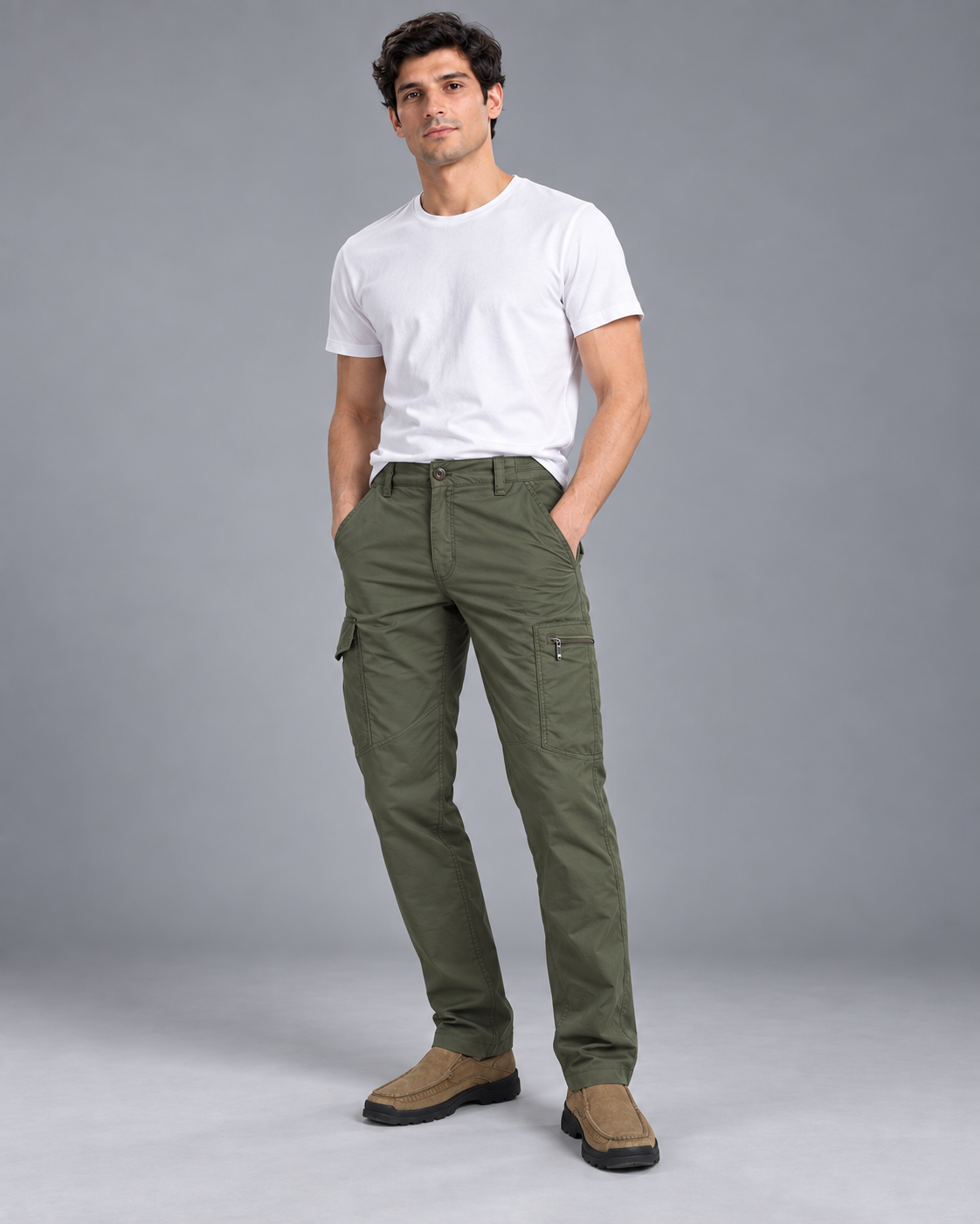 Carovalen Olive Cargo Trousers, view 3