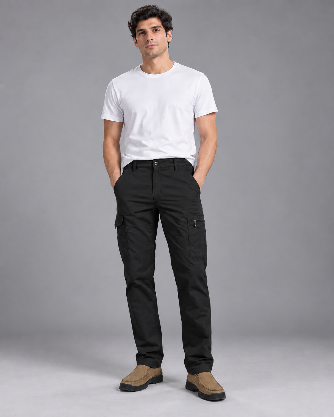 Carovalen Olive Cargo Trousers in Black — digitally recoloured product image
