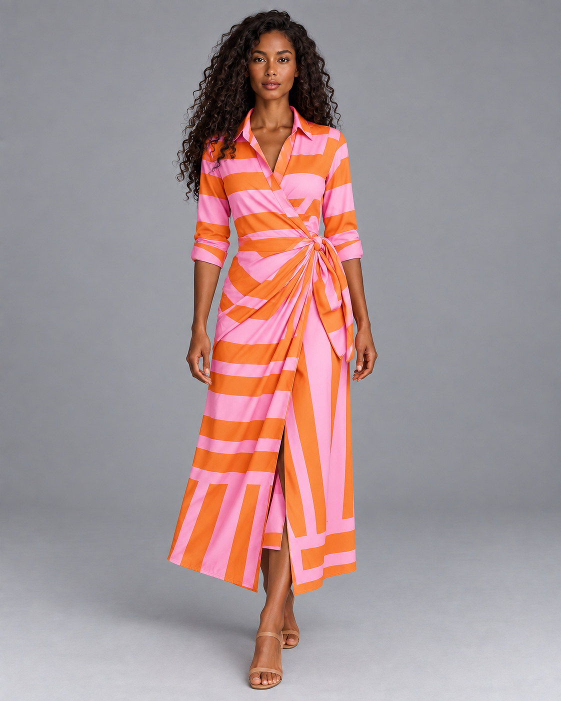 Carovalen Striped Wrap Midi Dress, view 1