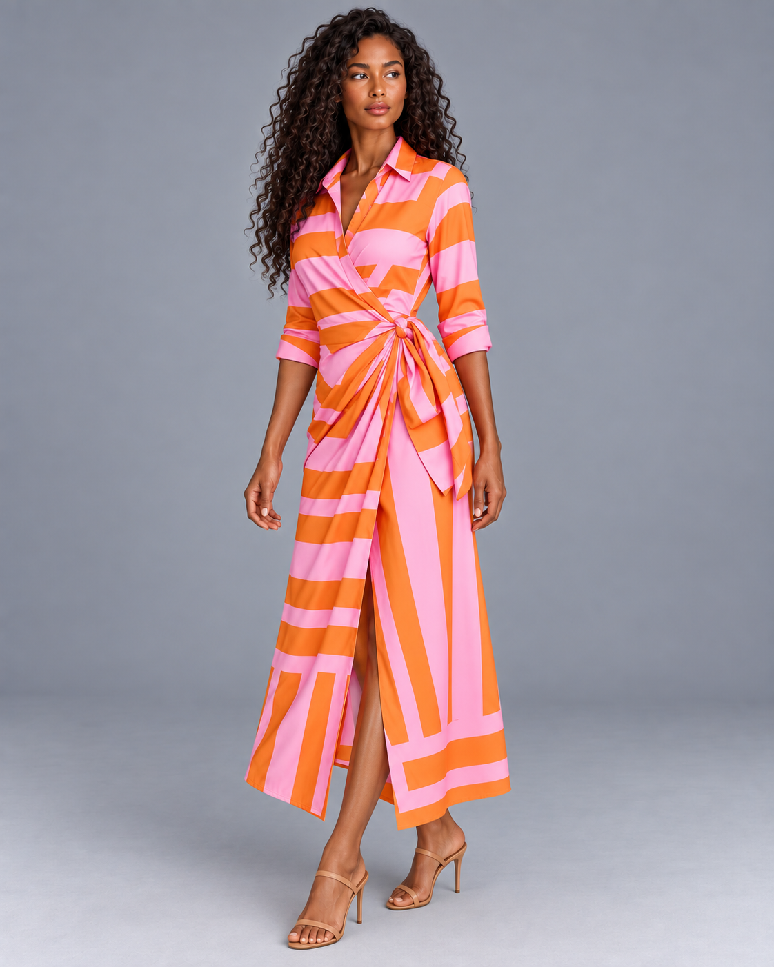 Carovalen Striped Wrap Midi Dress, view 2