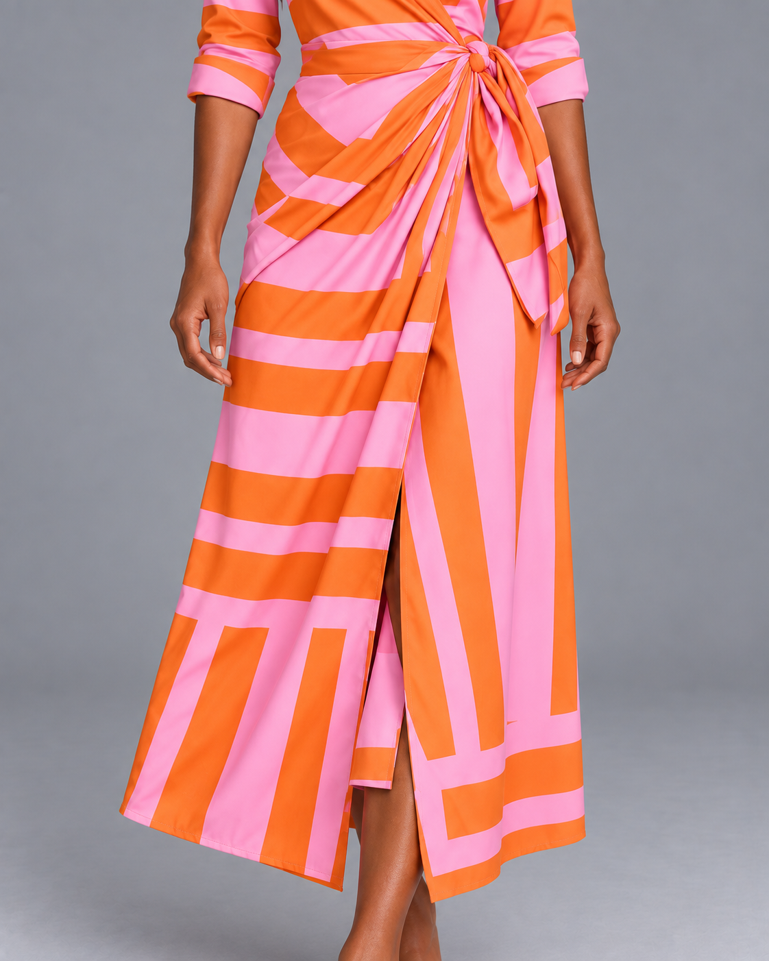 Carovalen Striped Wrap Midi Dress, view 3