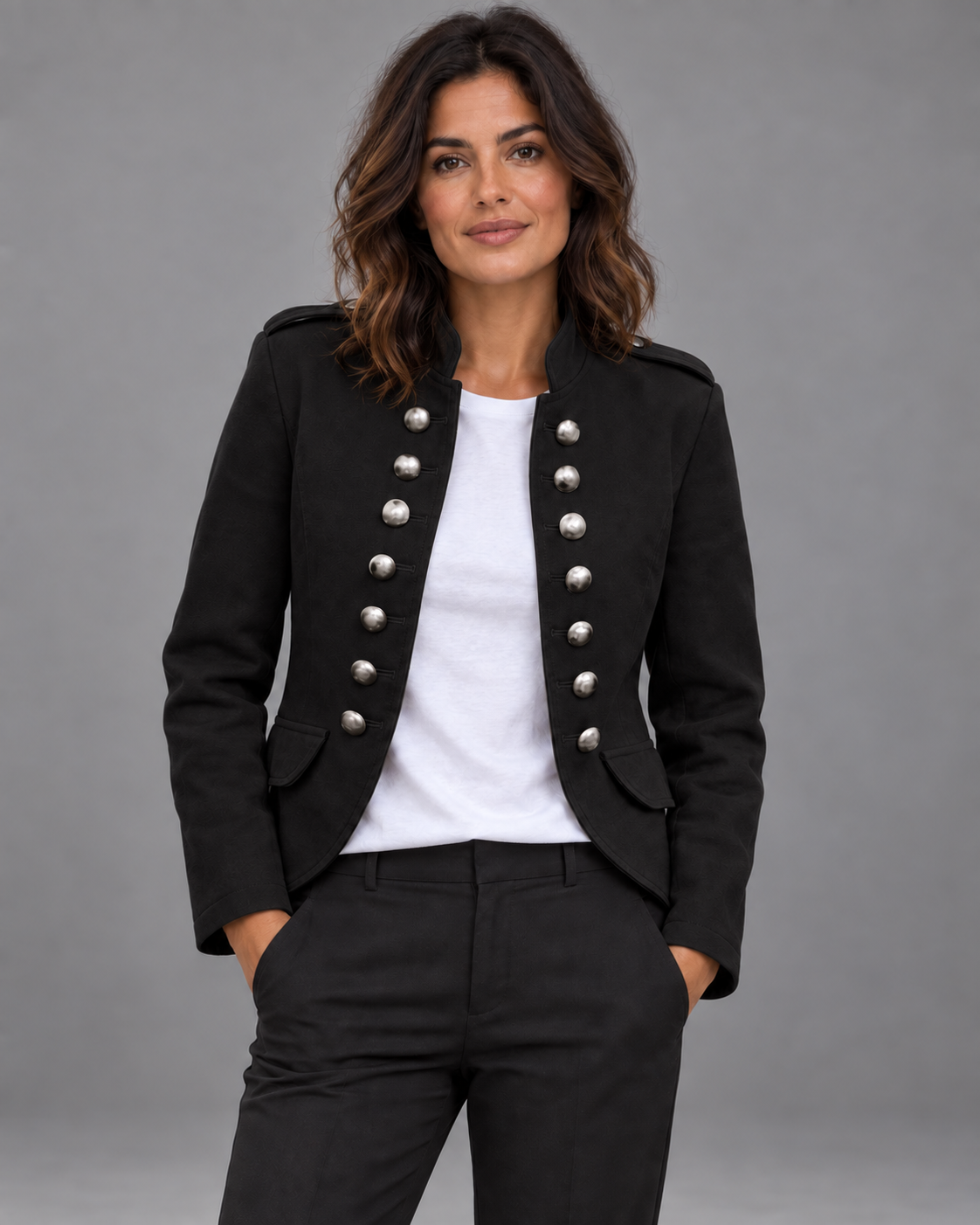 Carovalen Structured Stand-Collar Blazer in Black — digitally recoloured product image
