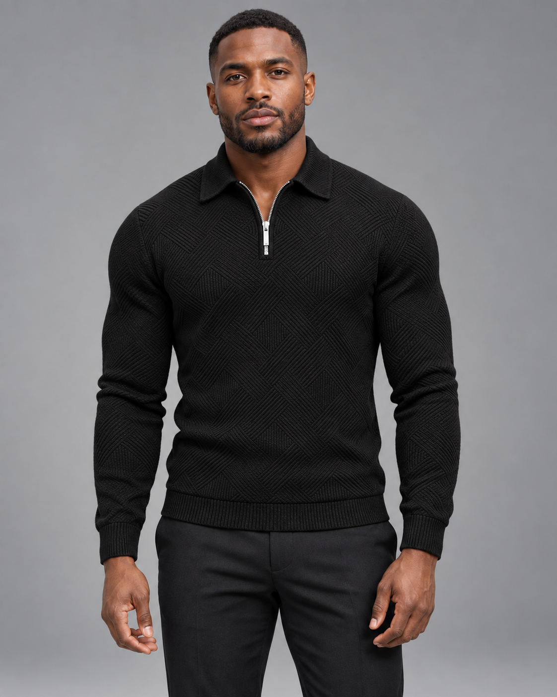 Carovalen Textured Quarter-Zip Jumper, view 1
