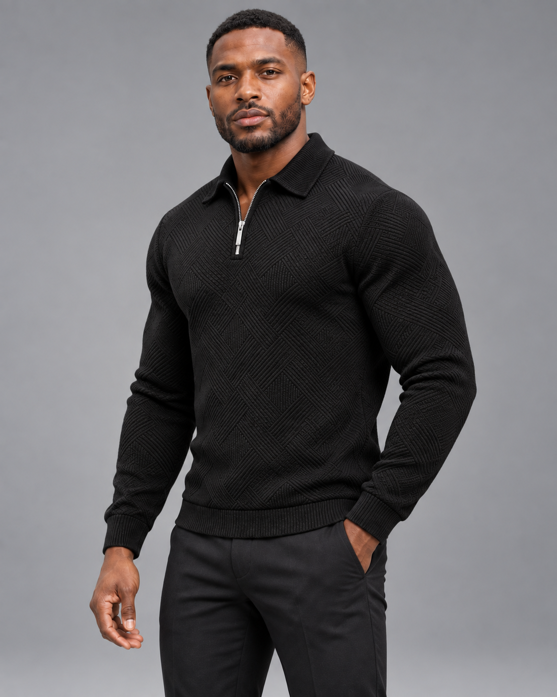 Carovalen Textured Quarter-Zip Jumper, view 2