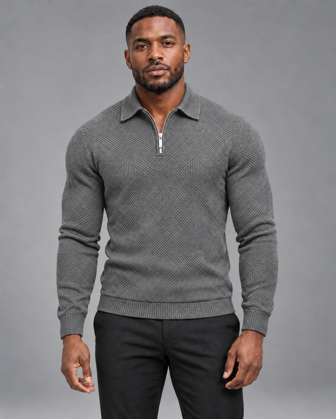 Carovalen Textured Quarter-Zip Jumper in Grey — digitally recoloured product image