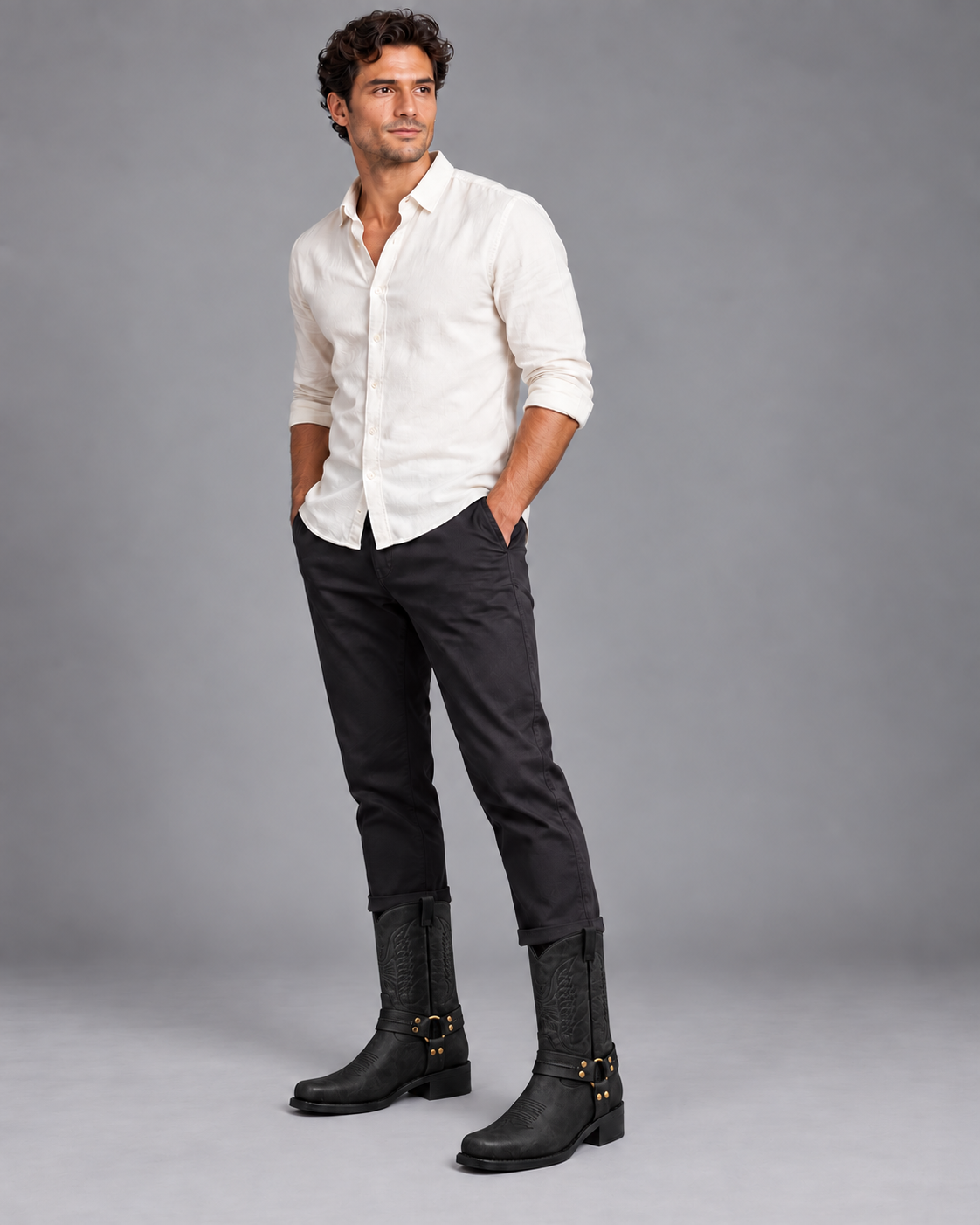 Carovalen Vintage Mid-Calf Western Boots in Black — digitally recoloured product image