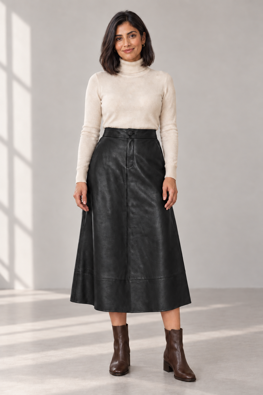 Eden Faux-Leather Maxi Skirt in Black — digitally recoloured product image