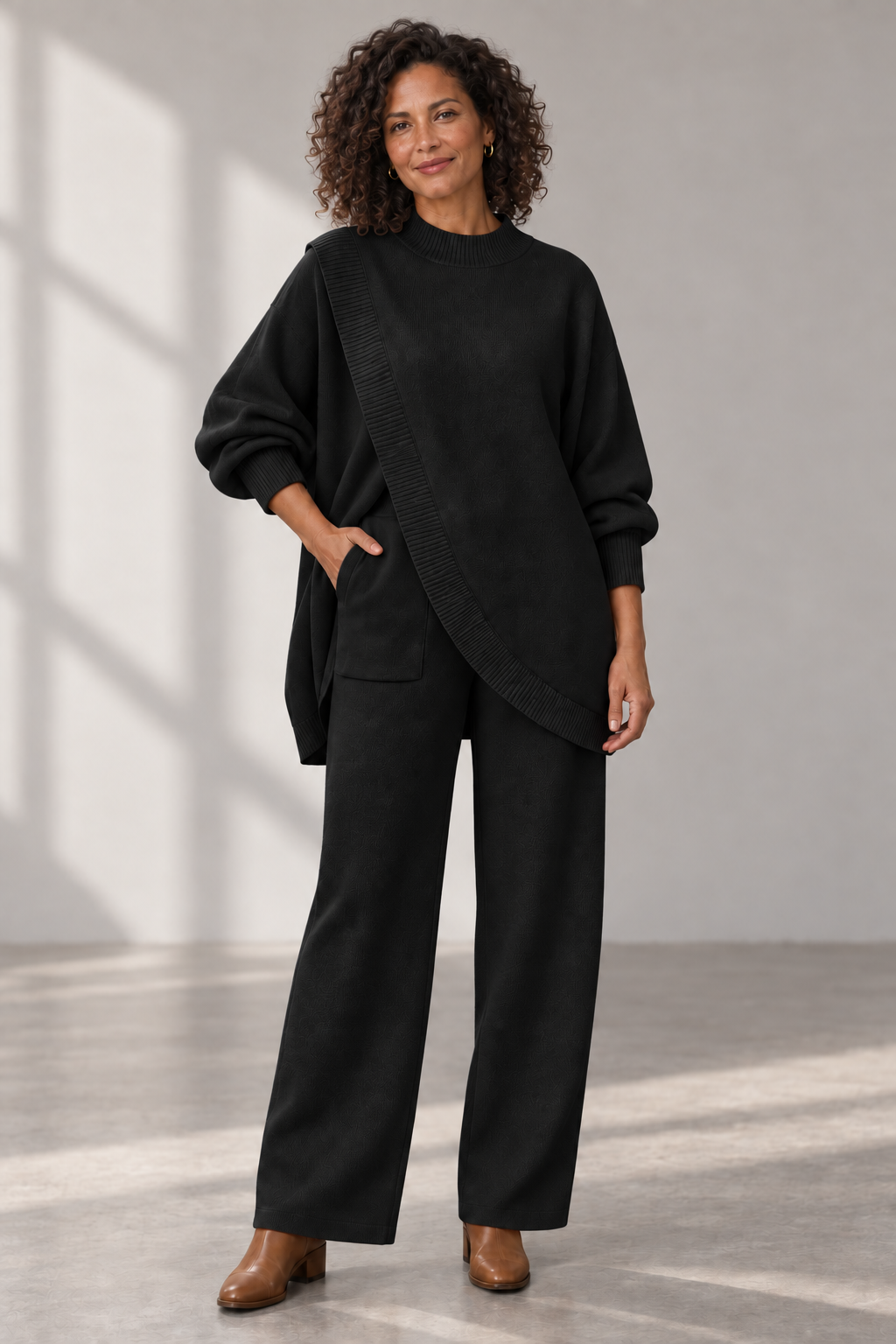 Esme Asymmetric Knit Set in Black — digitally recoloured product image