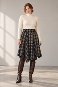 Flora Check A-Line Skirt in Beige / Black, shown on a model