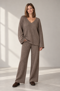 Hazel Ribbed Knit Set in Taupe Brown, shown on a model