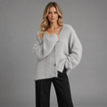 Carovalen livia soft V-neck cardigan in grey, front studio view