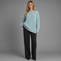 Carovalen mara cable-knit pullover in light blue, front studio view