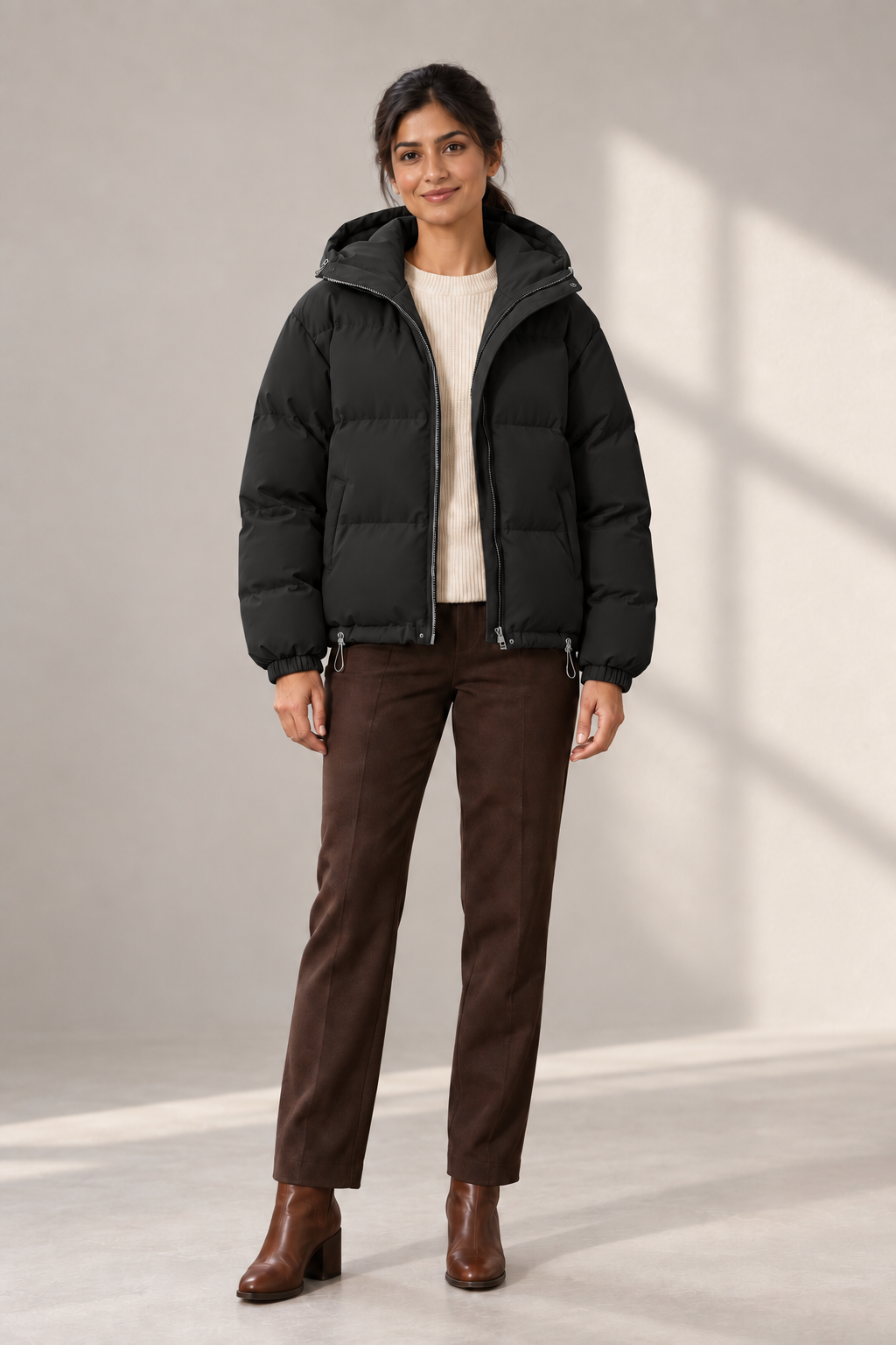 Quinn Hooded Puffer Jacket in Black — digitally recoloured product image