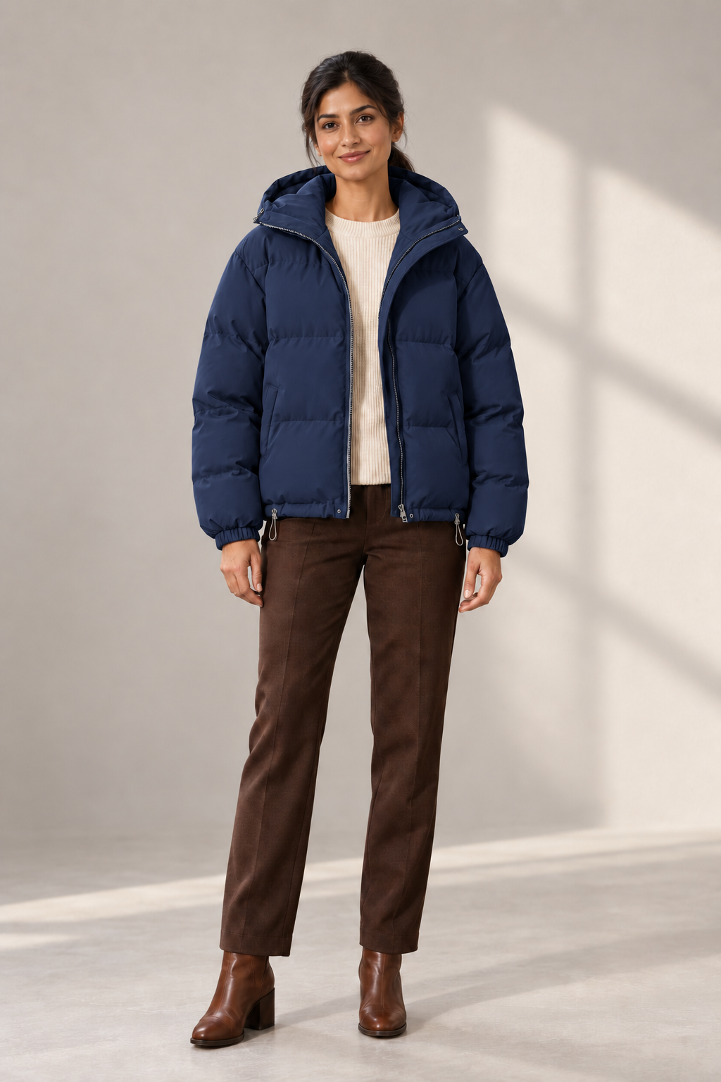 Quinn Hooded Puffer Jacket in Navy — digitally recoloured product image
