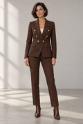 Serena Tailored Trouser Suit in Chocolate Brown, shown on a model