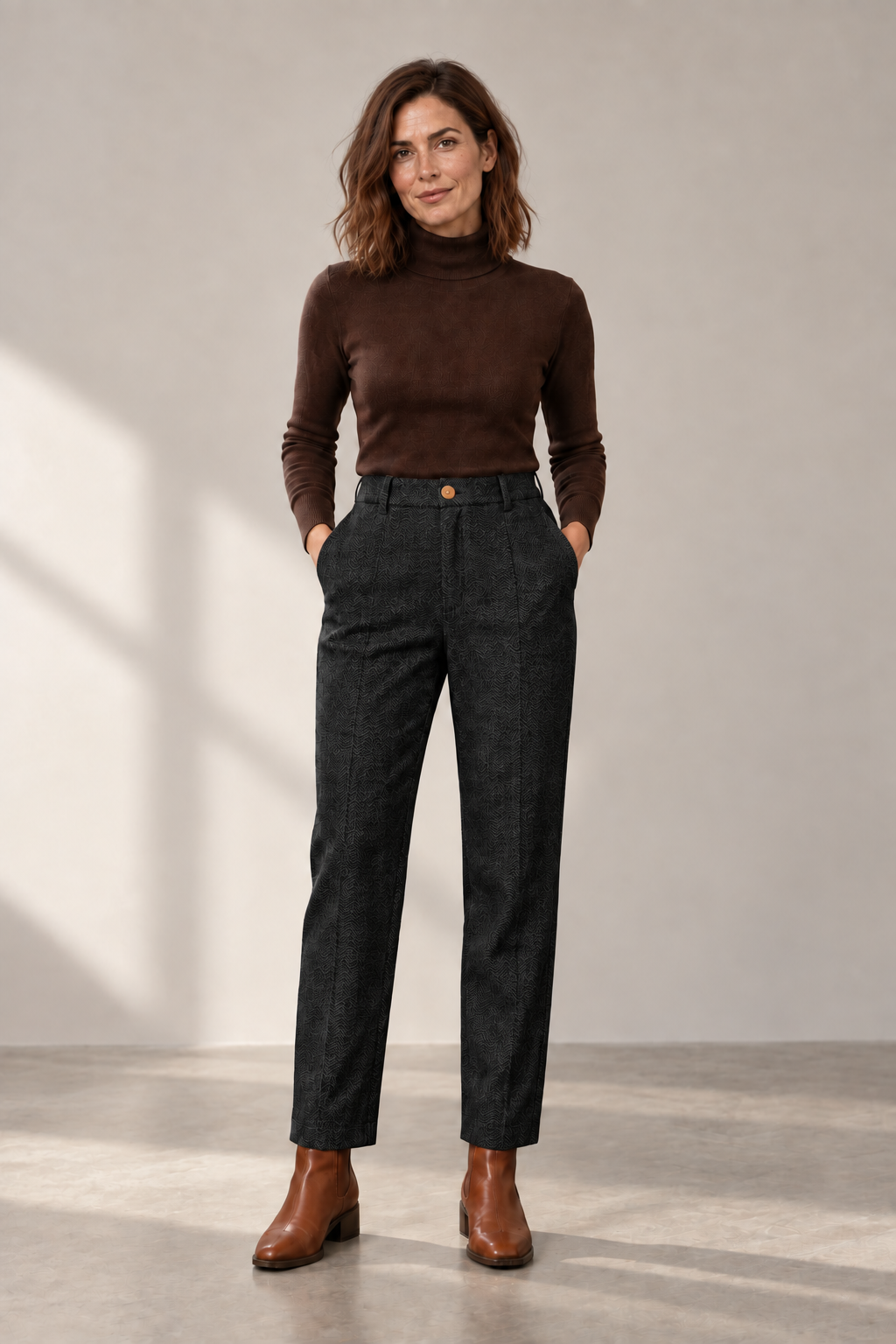 Wren Herringbone Trousers in Black — digitally recoloured product image